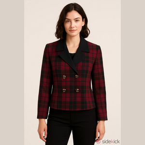 Vintage Le Suit red black plaid blazer suit jacket size 12